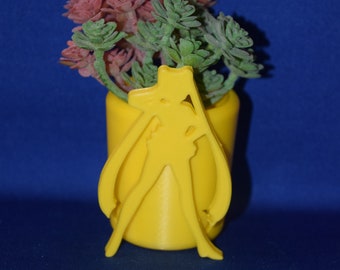 Yellow Girl Flower Succulent Pot Planter Air Plant Coin Pen Pencil Holder Figure 3D Printed USA