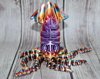 SQUID Rainbow ~ Flexi ~ Flexible Articulating ~ 3D Printed ~ Articulated Fidget Toy