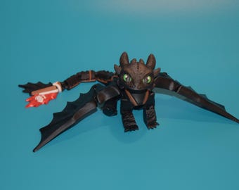 Black Night Fury Dragon inspired Flexi Figure ~ Articulated Fidget Toy ~ Custom Made 3D Printed
