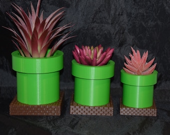 Super Mario Warp Pipe Tube inspired Flower Succulent Pot Planter Air Plant Figure 3D Printed USA