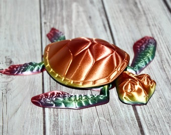 SEA TURTLE ~ Rainbow ~ Flexi ~ Flexible Articulating ~ 3D Printed ~ Articulated Fidget Toy ~ Large 8 inches