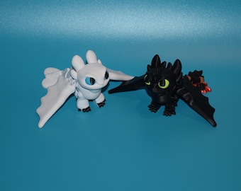 Night Fury Dragon inspired Flexi Figure ~ Light Fury ~ Articulated Fidget Toy ~ Custom Made 3D Printed