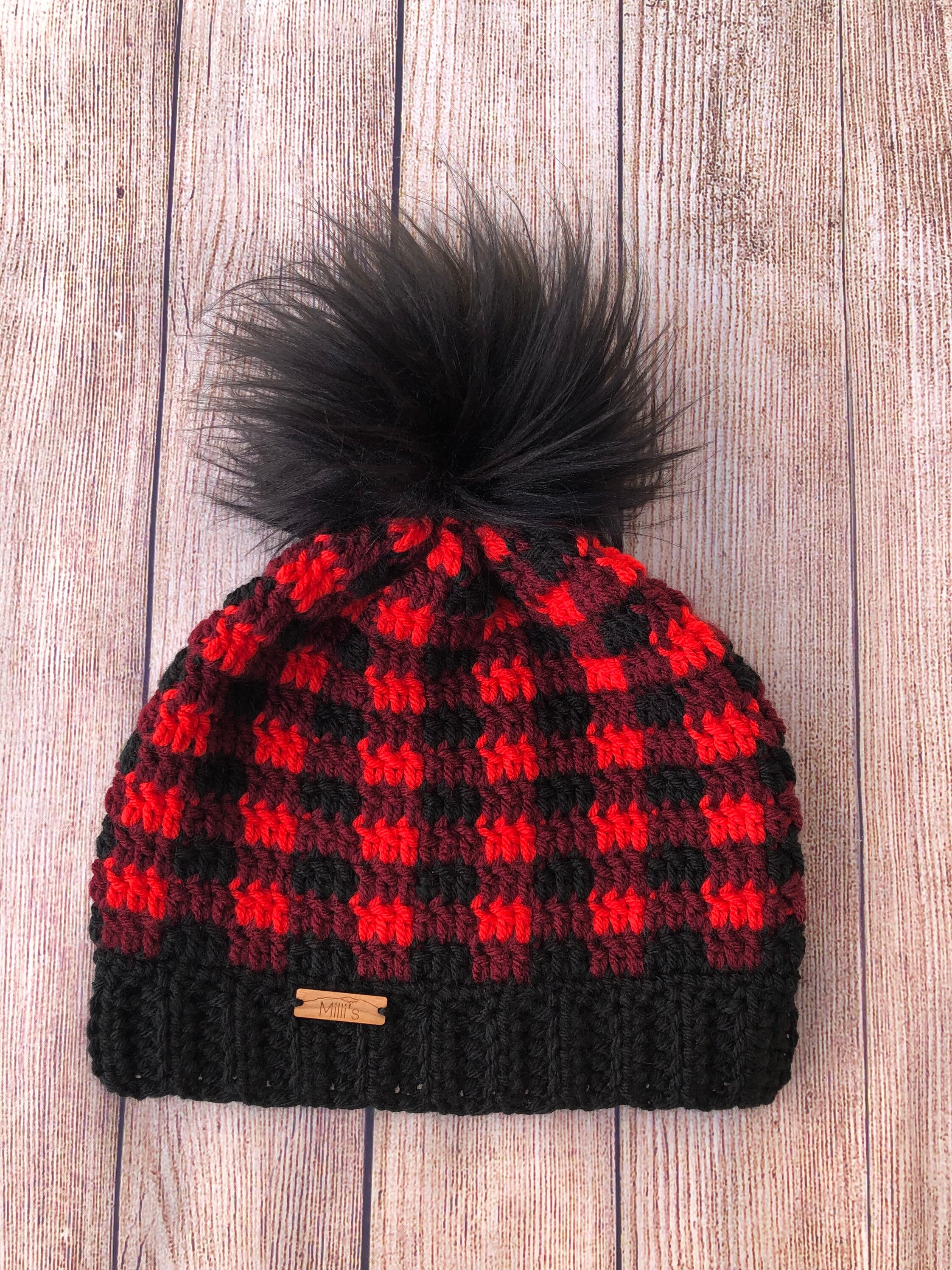 Gucci Red and Black Plaid Hat with Pom Poms Red Black Buffalo Plaid Pom Tassel Beanie Stocking Cap  main image 2