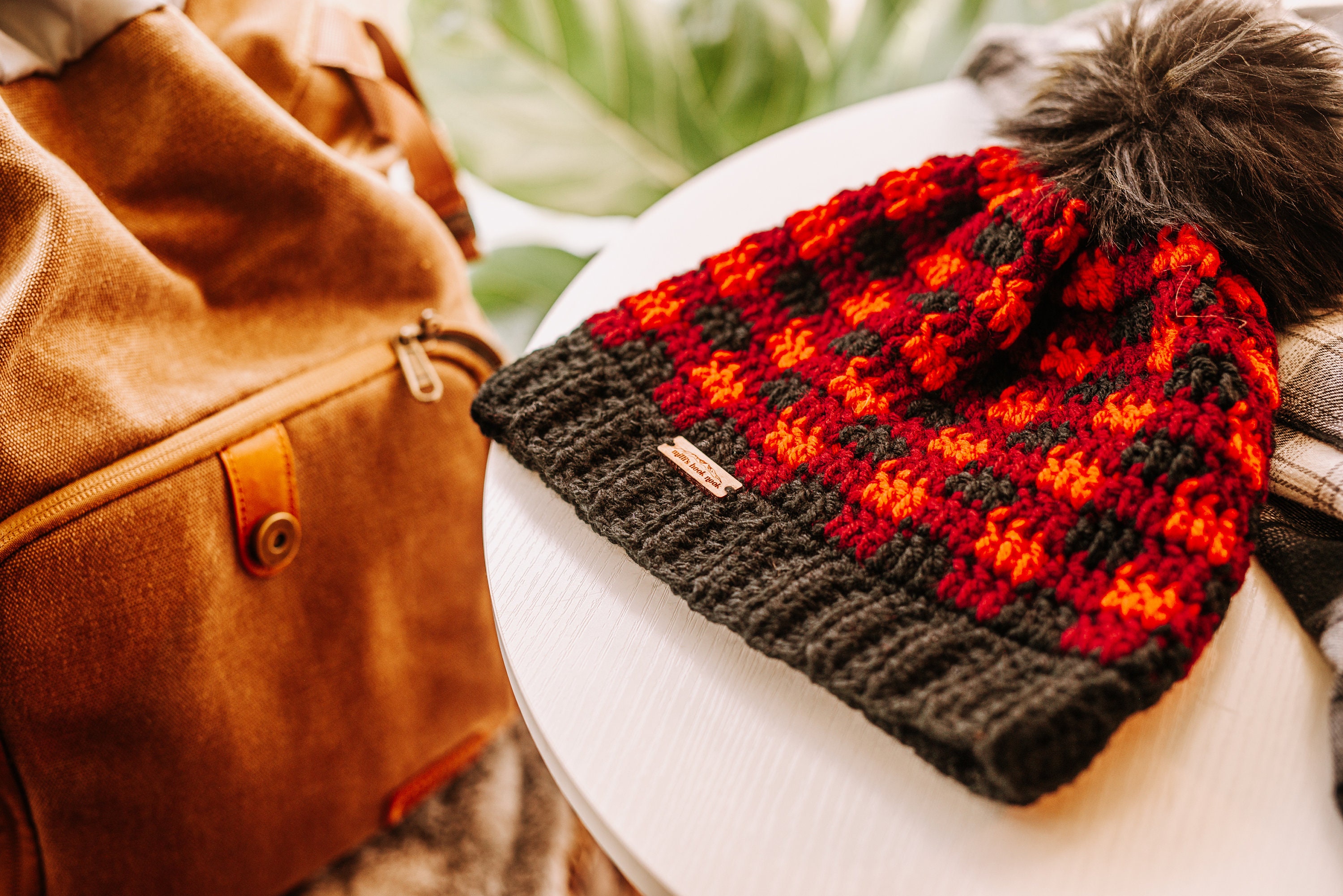 Gucci Red and Black Plaid Hat with Pom Poms Gucci - Red Plaid Woven GG Logo Bucket Hat – eluXive main image 2