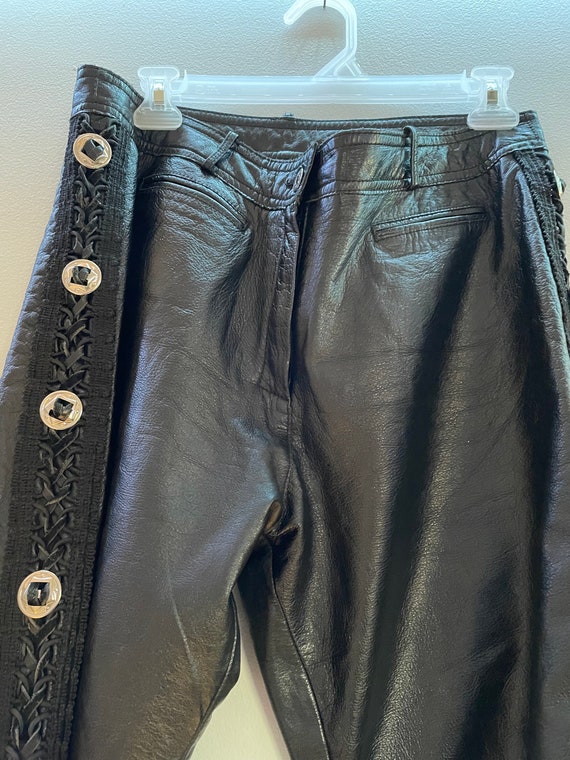 1990s Vintage Danier Lined Leather Pants with Lacing … - Gem