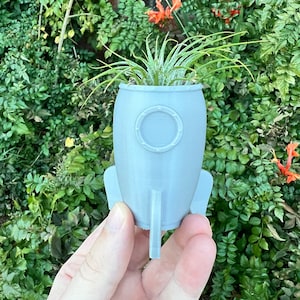 3D Printed Rocket Succulent Planter: Modern Indoor Home Decor with Drainage for Cacti & Air Plants