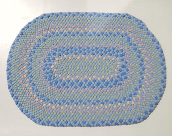 Heirloom braided rug, wool, blue pastel colors