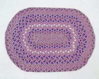 Braided rug, hand braided, oval shape 25 x 35", lavender/beige/purple, one of a kind, all wool.