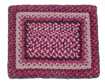 Heirloom braided rug, wool, rectangle, pink/purple, hand braided