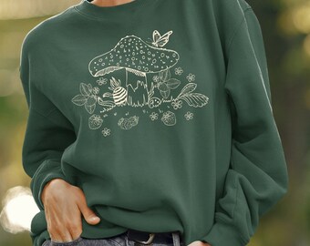 YellowBikeMercantile Mushroom Sweater Mushroom Shirt Strawberry Shirt Cottagecore Clothing Plus Size Fairycore Goblincore Fairycore Clothing Indie Clothing