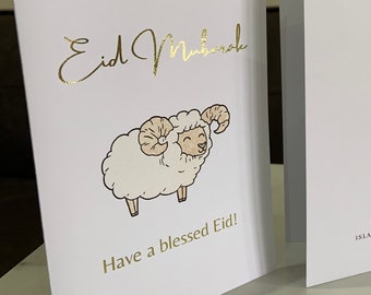 Eid Mubarak Greeting Cards | Pack of 5 or 10 | Islamic Cards | Muslim Cards | Eid Mubarak Cards - Hot Foiled | Foiling | Gifts | Sheep