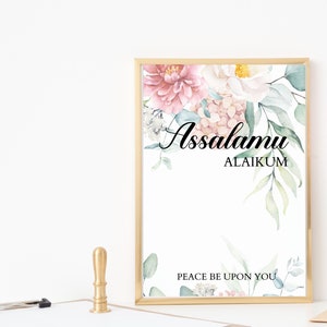 Assalamu Alaikum | Marble | Floral background | Islamic Greeting | Arabic greeting | minimalistic print | islam | muslim | home decor