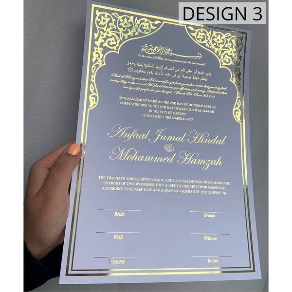 Nikkah certificate Gold foiled | luxury nikkah contract | gold wedding certificate | Nikkah Zertifikat | Nikah Nama | gold foil