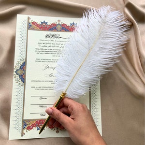 Large Ostrich Feather Pens | Gold | Rose Gold | Silver |  Nikah Pen | Wedding pen | Feather pen | Gold and white pen | luxury pen |