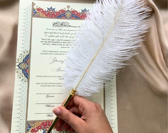 Large Ostrich Feather Pens | Gold | Rose Gold | Silver |  Nikah Pen | Wedding pen | Feather pen | Gold and white pen | luxury pen |