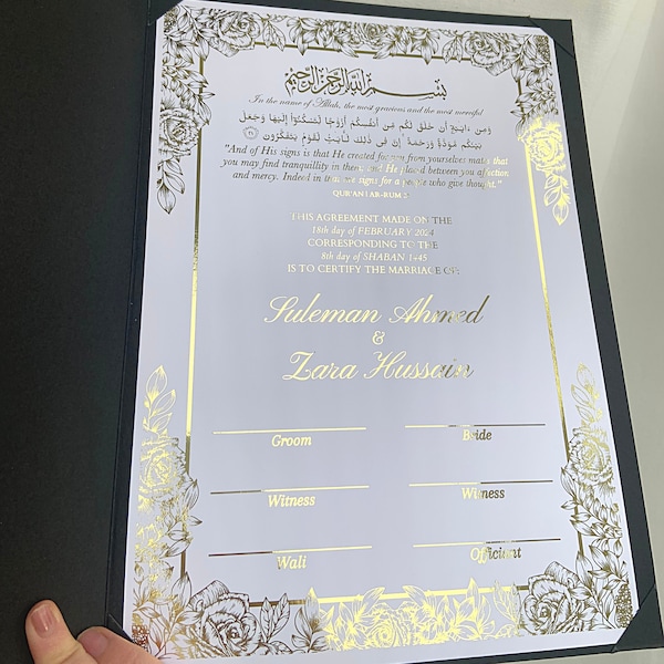 Certificado Nikkah Oro frustrado / contrato nikkah de lujo / certificado de boda de oro / Nikkah Zertifikat / Nikah Nama / lámina de oro / boda