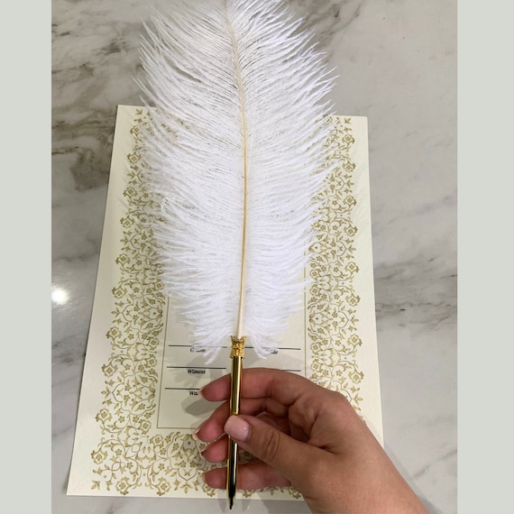 Blue Goose Feather Quill With Metal Nib