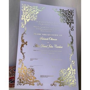 Luxus-Nikkah-Zertifikat | Islamisches Zertifikat | Hochzeitszertifikat | nikah zertifikat | Nikkah Mubarak | foliert | personalisiert | islamisch