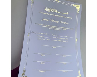 Nikkah Zertifikat Vergoldet | Schreibfeder | Nikah-Zertifikat | goldene Hochzeitsurkunde | nikkah Nama Urkunde | Strauß Stift