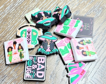 Alpha Kappa Alpha-siliconen brandpuntkraal (AKA, 1908, meisje) voor pennen Armbanden Kettingen Sleutelhangers, lanyards, doe-het-zelf
