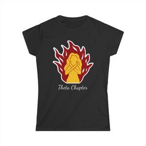 Lambda Pi Chi - with Chapter in Front & Hermana Name in Back (Must Edit) Old School Flaming Woman Women's Tee