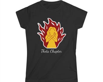 Lambda Pi Chi - with Chapter in Front & Hermana Name in Back (Must Edit) Old School Flaming Woman Women's Tee