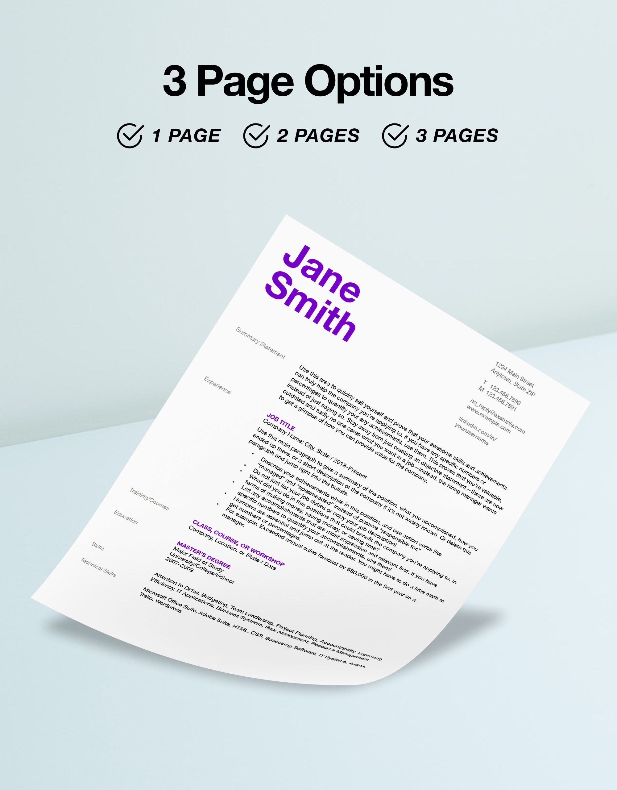 Resume Template With Cover Letter and References for Word and Pages ...