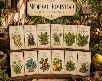 Medieval Homestead Food Forest Seeds | 12 Rare Old World Garden Seeds | Salsify, Sea Kale, Medlar, Quince