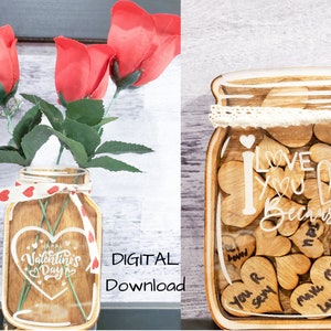Mason Jar Valentine, Mason Jar Vase -DXF,SVG,CDR Laser Cut File - instant download Plans for Laser cnc Cutting glowforge digital download