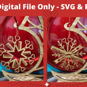 Barber or Stylist Snowflake Ornament   - Svg, Pdf Laser-Ready Cut Files - INSTANT DOWNLOAD