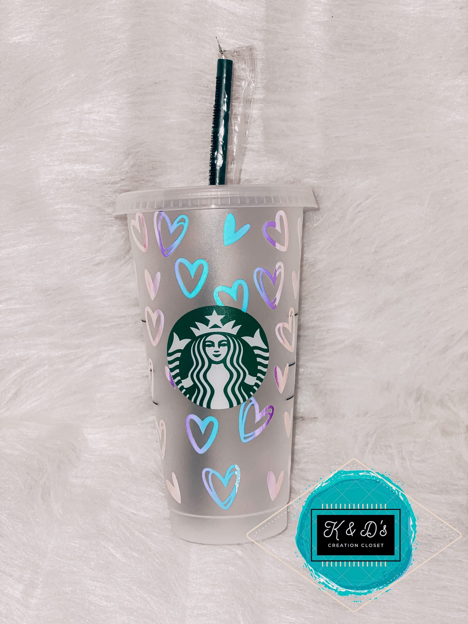 Iridescent Heart Starbucks Tumbler // 24oz Starbucks Cup // Etsy