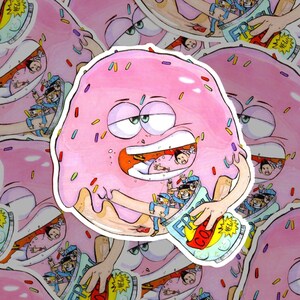 Donut Decal Sticker Eating Cops // Vinyl waterproof sticker, Donut Illustration, Original Character, Cops