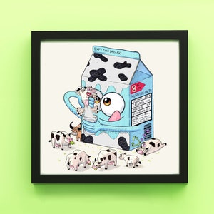 Milk Carton Art Print // Food Illustration, Weird art print, Original character, Milk Carton