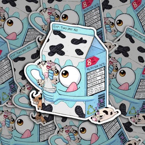 Milk Carton Sticker // Decal, Vinyl waterproof sticker, Original Character, Bubble Tea Illustration