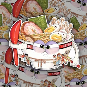 Ramen Master Sticker // Decal, Vinyl waterproof sticker, Original Character, Ramen Soup Illustration