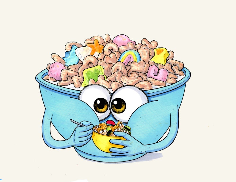 Lucky Charms Cereal Art Print Eating Leprechauns // Illustrated Wall ...