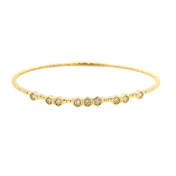 Round-cut Prong-set Diamond Bangle Bracelet 14k Yellow and White Gold