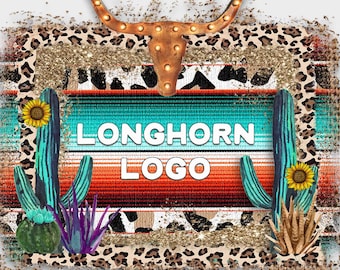 Western Boutique Logo: Serape, Cowhide, Cactus + Longhorn Design (PNG Instant Download)