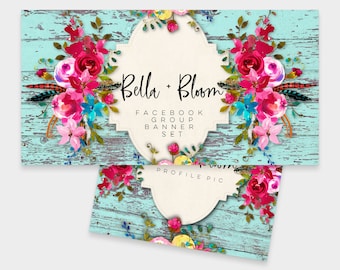 Conjunto de banners rústicos florales para grupos de Facebook (descarga instantánea para crear tú mismo)