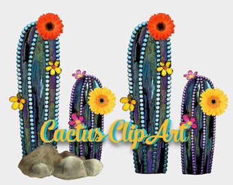 Funky Cactus PNG ClipArt, Set of 2 clipart PNG Cacti, Instant Digital Downloads, Whimsical Cactus Graphics, Funky Desert Cactus PNG Graphics