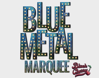 Blue Metal Marquee Letters: Western Alphabet Clip Art (PNG Download)