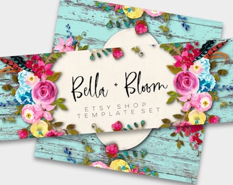 Floral Etsy Banner Set: Boho Rustic Shop Cover & Icon Branding Kit (DIY Digital Download)