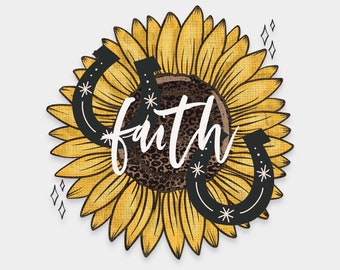 Faith Sunflower Horseshoe Design PNG