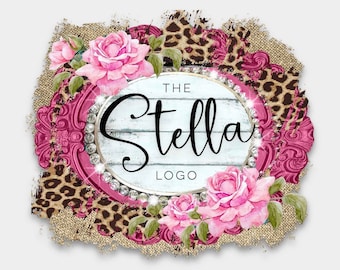 Logotipo de boutique con estampado floral de leopardo: Diseño rústico occidental en blanco (descarga digital PNG, JPEG)