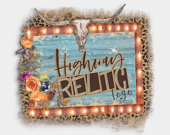 Logotipo de Western Boutique: Estilo rústico bohemio con calavera floral y estampado de leopardo (descarga instantánea en formato PNG)