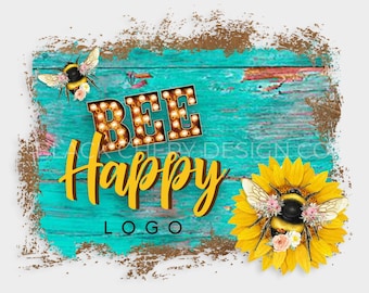 Rustic Bee Sunflower Logo: Blank Turquoise Boutique Design (PNG, JPEG)