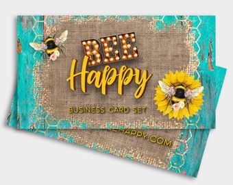 Bee Business Card Set: Rustic Sunflower Biz Branding Design (DIY Digital Download)
