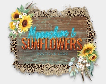 Rustic Sunflowers + Cotton Boutique Logo (PNG Instant Download)