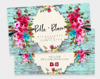 Floral Business Card Set: Rustic Western Biz Card Design (JPEG Instant Download)