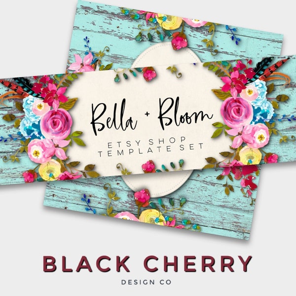 Etsy Shop Banner Set, "Bella + Bloom" Boho Etsy Shop Branding Kit, instant downloads, just add your name. Includes an Etsy Shop Cover & Icon